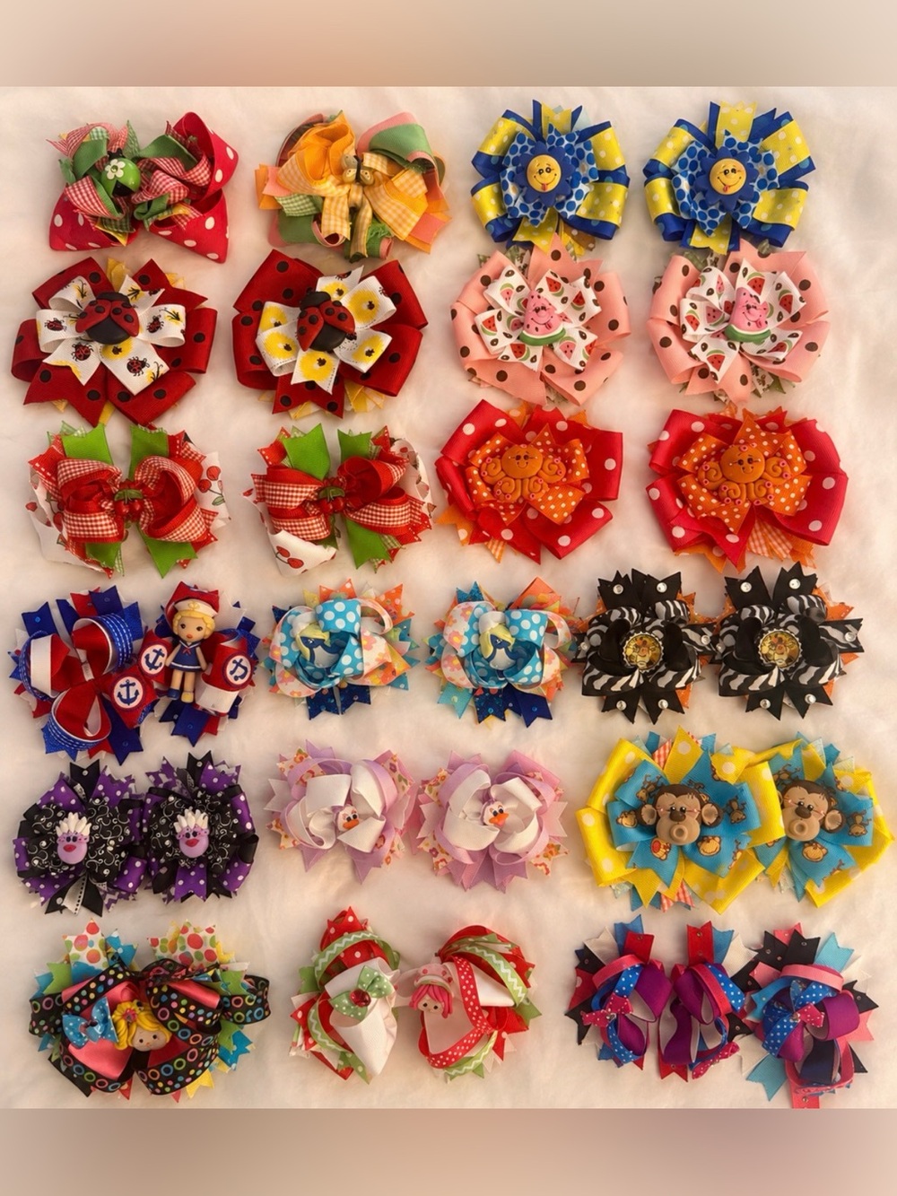 Girls Multicolor Ribbon Hair Bow Set - Playful Assorted Styles